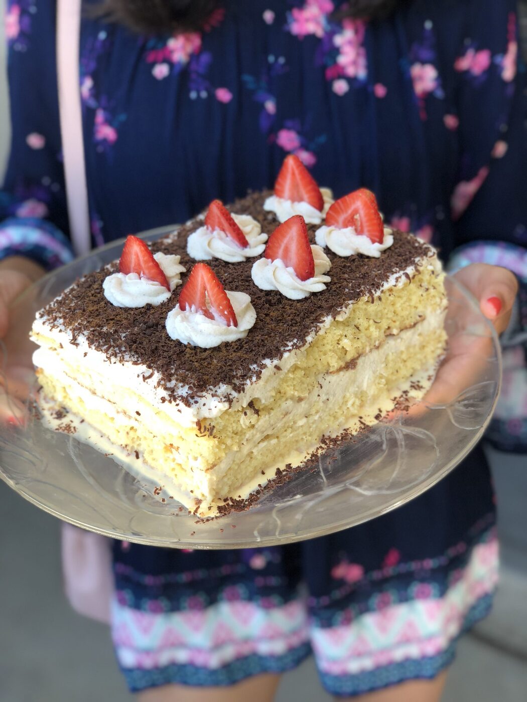 Strawberry chocolate tres leche cake